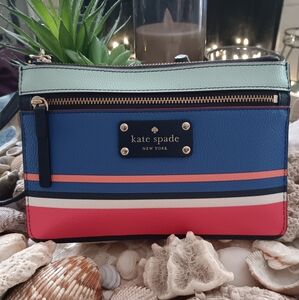 Kate Spade Blue and Pink Striped Wristlet EUC